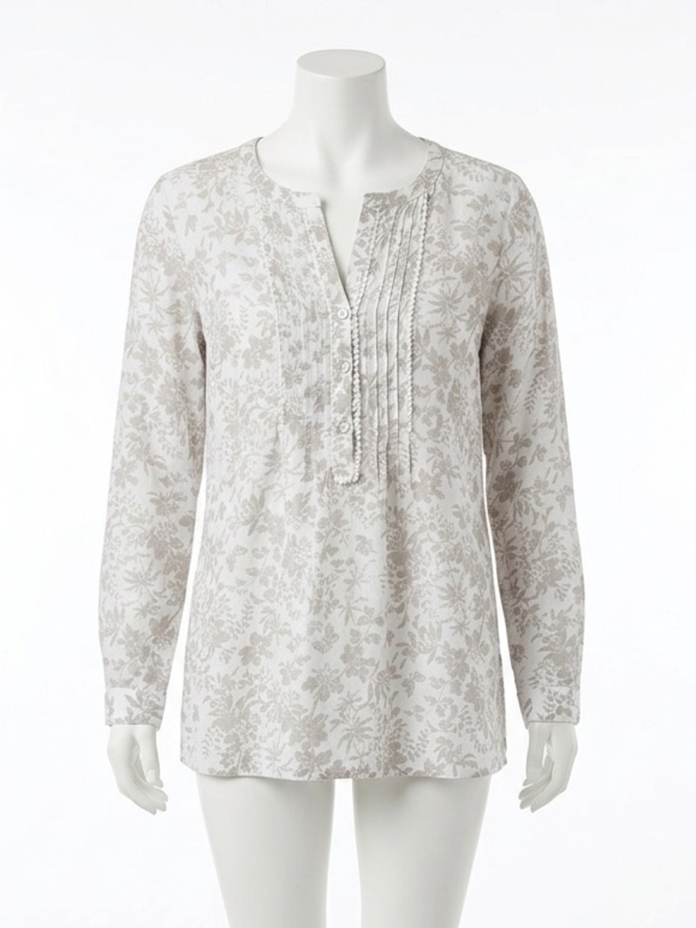 J Jill Small Floral Linen Blouse Pintuck Tunic Top Coastal Grandma Cottagecore